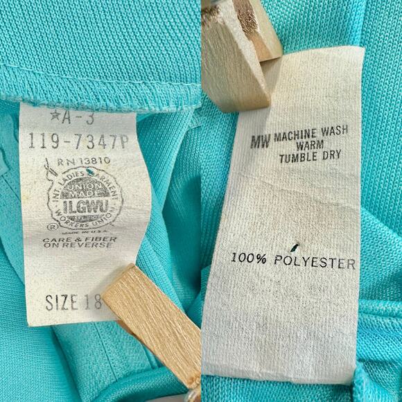 Vintage 60s/70s Turquoise Blue Keyhole Front Maxi Dress High Neck Size 18 - Picture 8 of 16